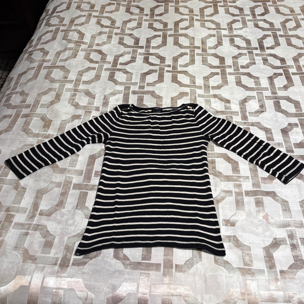 Ann Taylor Petite Black and White Stripe Top, Size XXS P